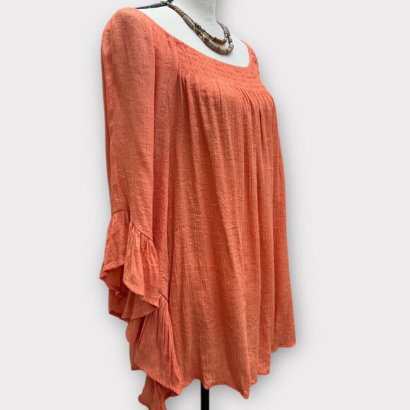 Est.1946 Womens 22/24W Top Orange Scoop Neck Long Flutter Sleeve Smocked Summer - Picture 2 of 10